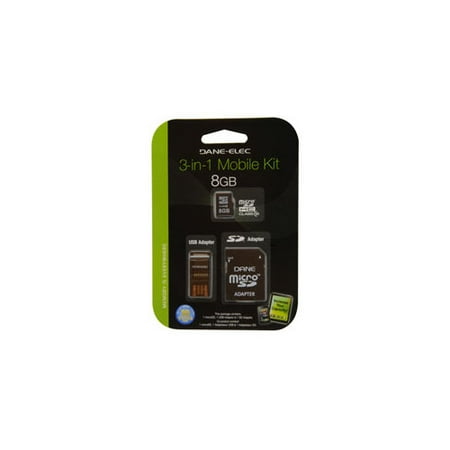 DANE-ELEC DA3IN11008GR 8GB 3-IN-1 MICRO SD CARD AND ADAPTER MOBILE KIT