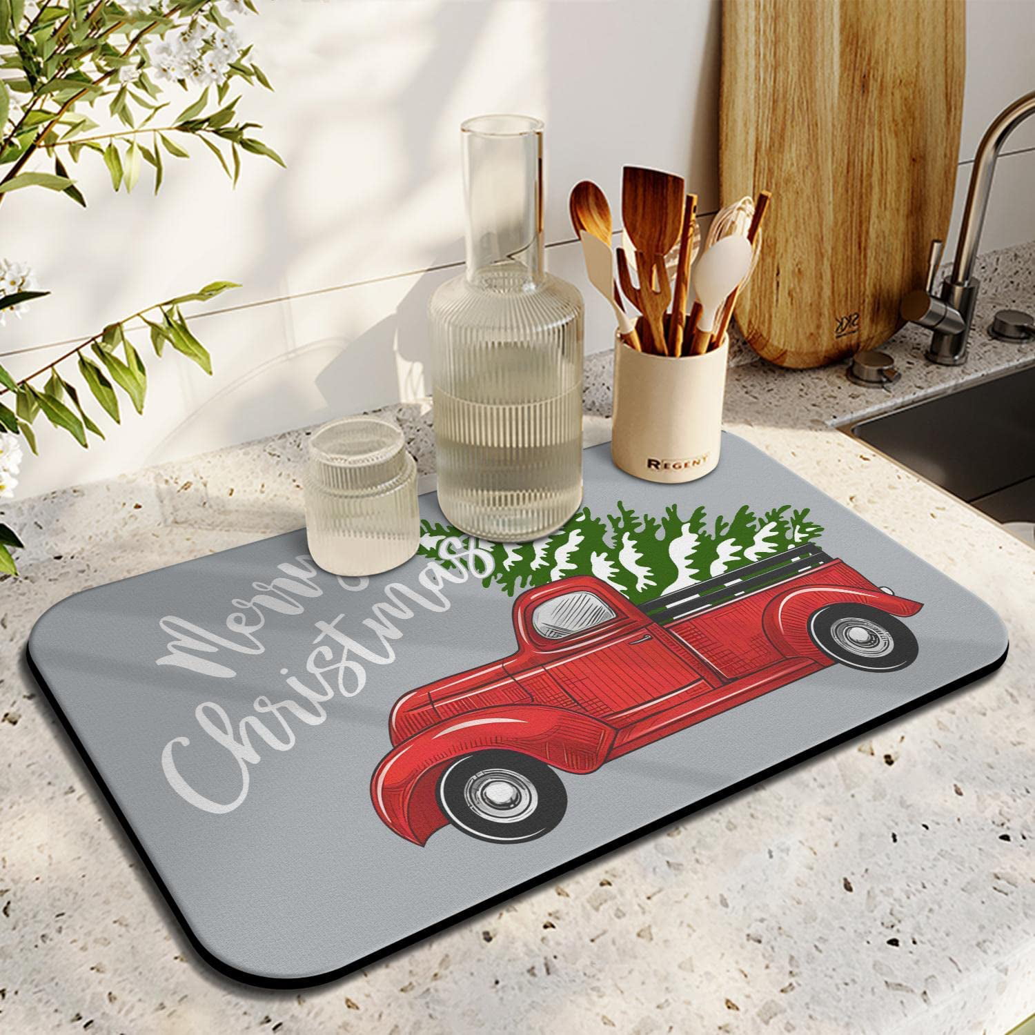 Kcldeci Winter Gnome Dish Drying Mat for Kitchen Counter Christmas Foldable  Absorbent Dish Drainer Farmhouse Dish Mats Drying Pad Dish Drainer Rack