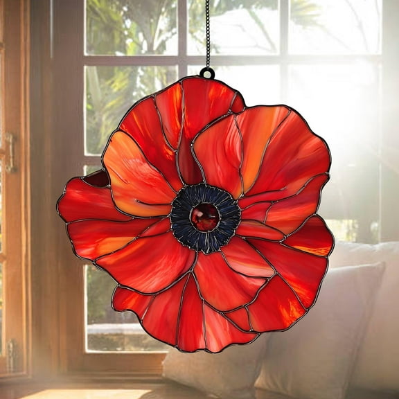 Era Gift Red poppies flower acrylic suncatcher, poppy floral hanging sign, remembrance gift for mom, window wall dÃ©cor, floral home decoration