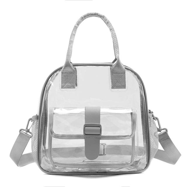 Yhmxh Bolso transparente para eventos en estadios, bolso pequeño de 30x15x30 cm con cremallera, bolso cruzado transparente con bolsillo lateral de malla y correa, bolso de hombro transparente de PV