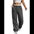thumbnail image 1 of Pantalones Anchos y Holgados para Mujer, Estilo Palazzo Harén, Informales, A Rayas, con Cintura Elástica y Bolsillos Gris S, 1 of 7