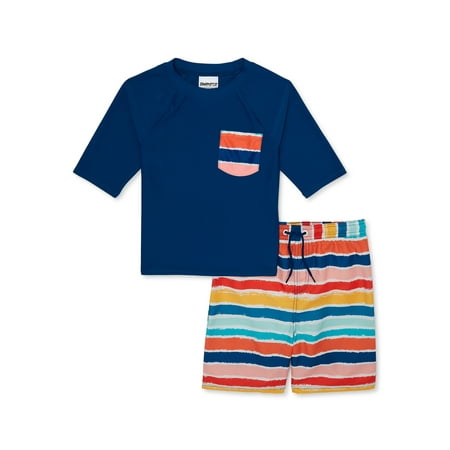 

Toddler Boy Short Sleeve Rash Guard and Swim Trunks 2-Piece Swim Set Sizes 12M-5T Matching Swim for the Family
