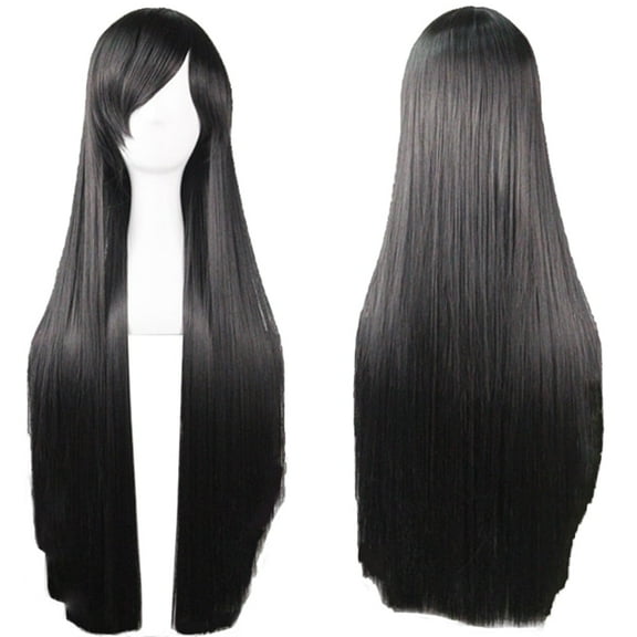 EQCOTWEA Straight Wig Animation Hair Black Cosplay Wig Props 31.5inch