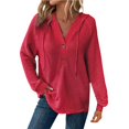 thumbnail image 2 of Clothing 2025 Delayuji Sweatshirts for Women 2025 Tops Pullover Casual Button Autumn Solid Winter Drawstring Hoodie Blouse Womens Plus Size Sweatshirts Red S, 2 of 5