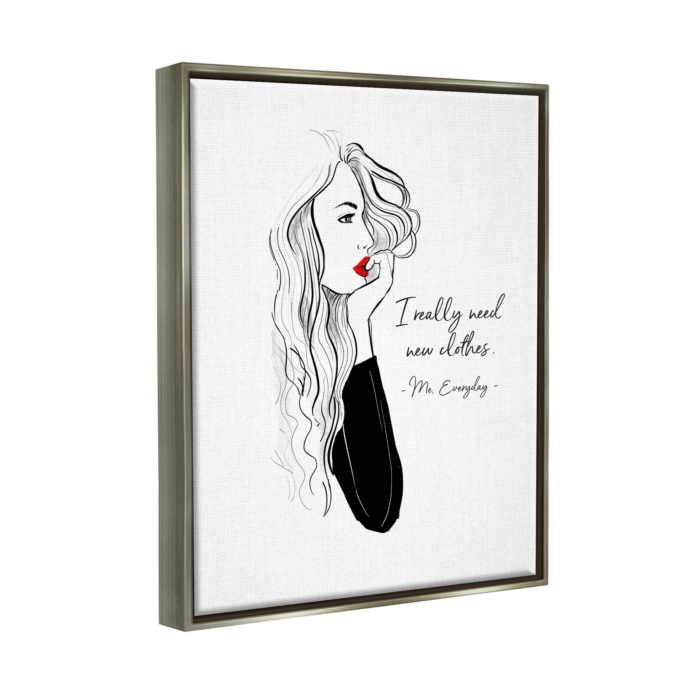 Stupell Industries Need New Clothes Funny Fashion Graphic Art Luster Gray Floating Framed Canvas Print Wall Art, Design by Alison Petrie