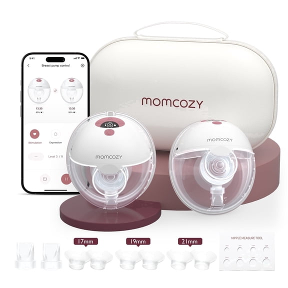 Momcozy M5 Smart App Control Hands Free Breast Pump, Double Wearable Breast Pump of Baby Mouth Double-Sealed Flange with 3 Modes & 9 Levels, Electric Pump Portable