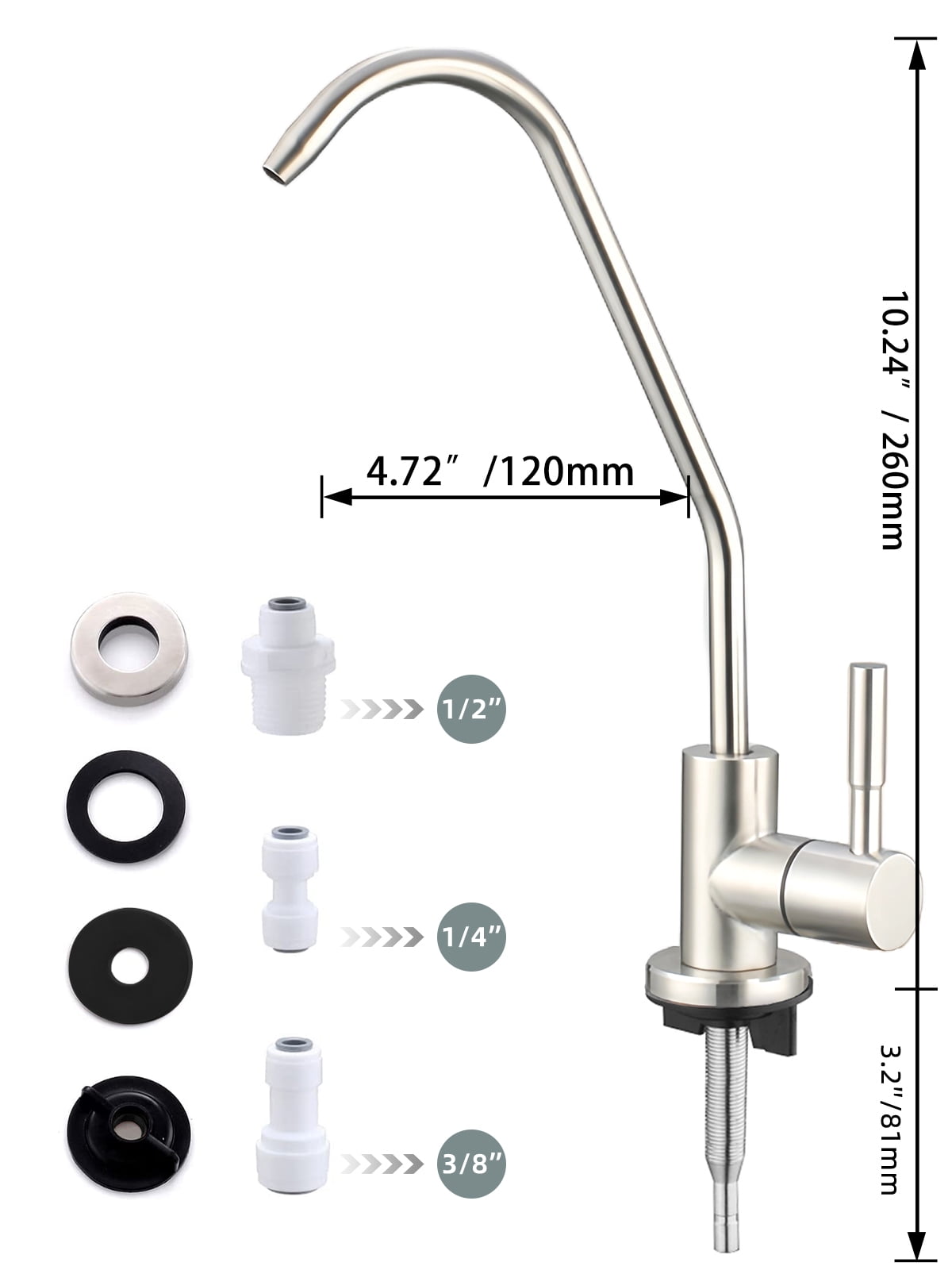 Drinking Water Faucet,Easy to Install Lead-Free Sink RO Faucet,Water Filter Faucet for Kitchen Bar Sink,Brushed Nickel SUS304 Reverse Osmosis Faucet