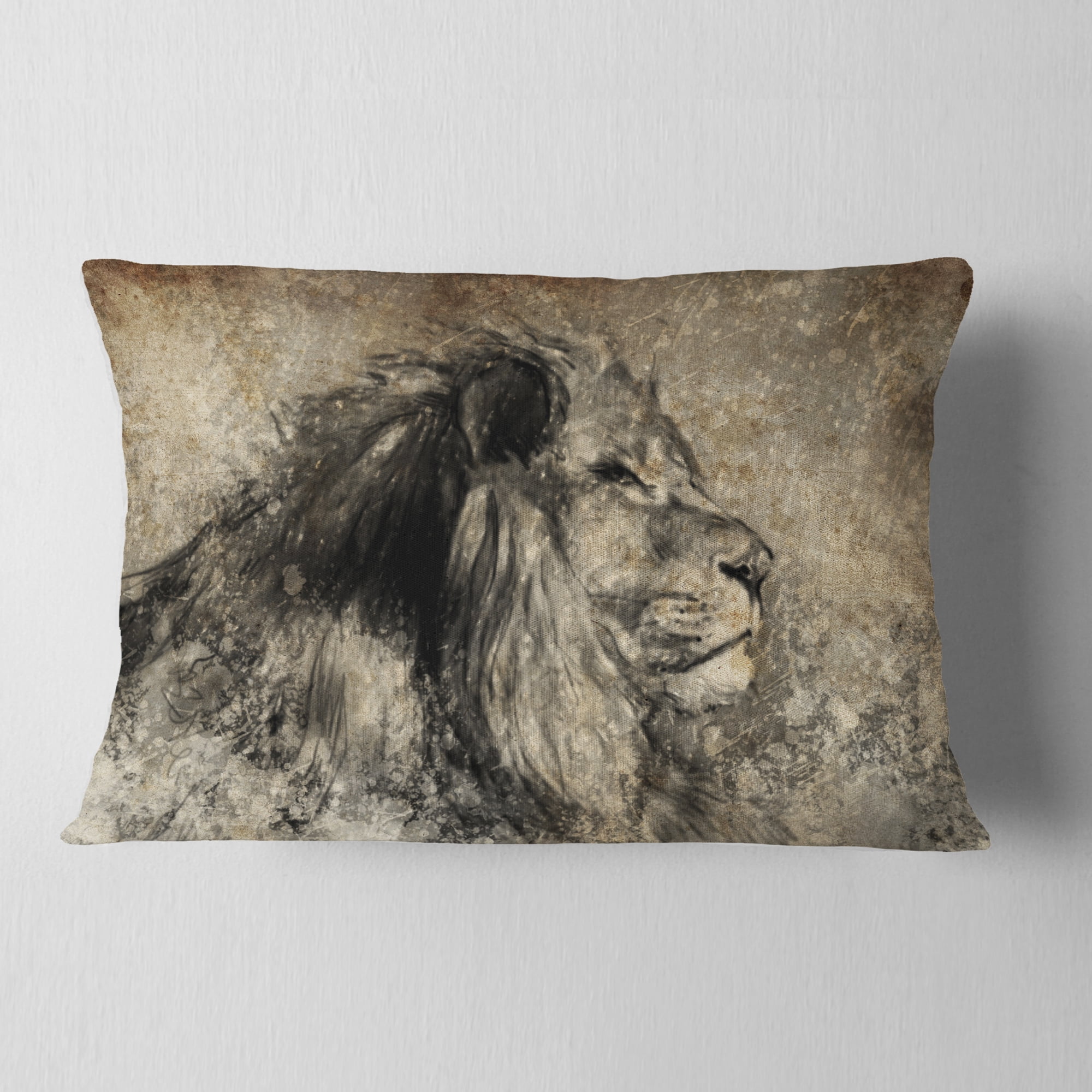 Designart Lion in Sepia - Animal Throw Pillow - 12x20