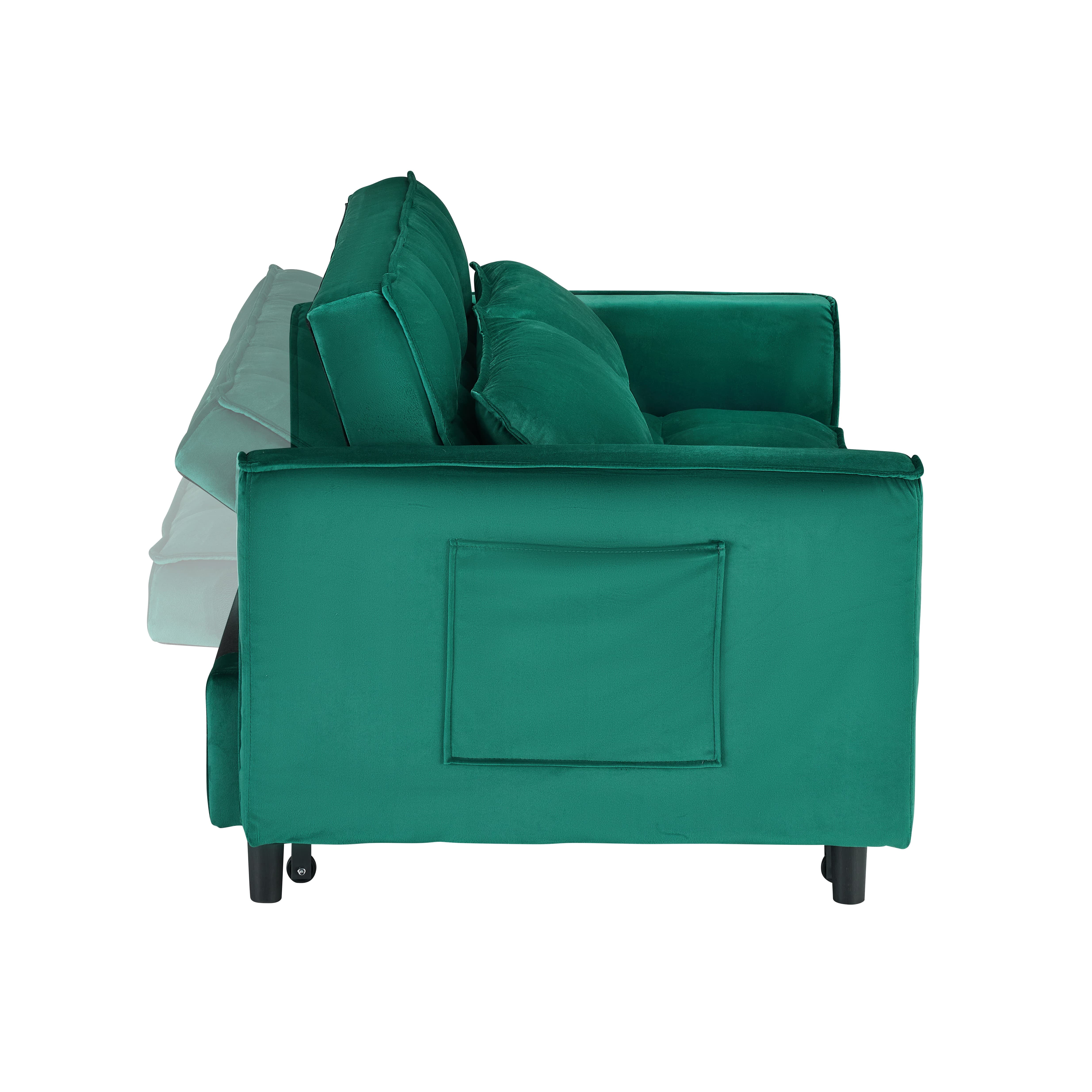MAYEERTY 3 In 1 Convertible Sleep Sofa Bed, Pull Out Velvet Sleeper Sofa Small Loveseat, for Apartment, Living Room, Small Space, Green