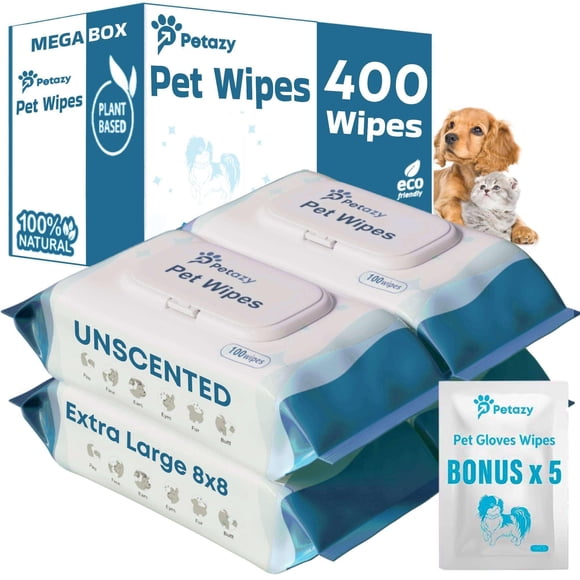 Toallitas para perros Petazy 400 para patas, glúteos, orejas y ojos