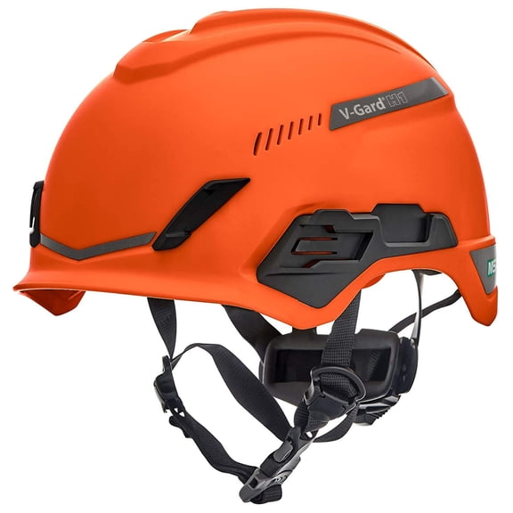 MSA 10194789 H1 V-Gard Helmet With Fas-Trac III Ratchet Suspension | Polyethylene Shell, Superior Impact Protection, Self Adjusting Crown Straps - Standard Size in Orange CA3