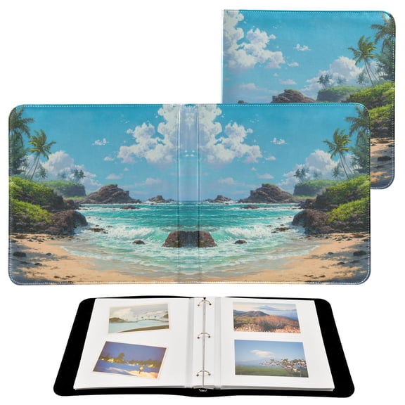 PU Leather Photo Album with Self-Adhesive Pages Scrapbook DIY Picture Holds 20  Sheets Serene Beach Scene