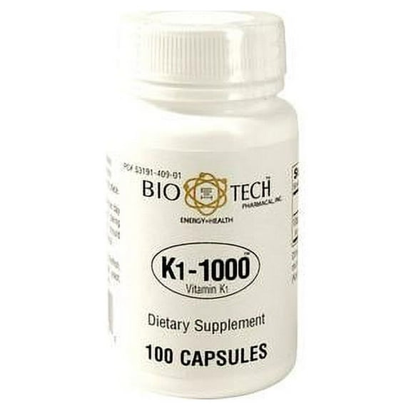 Bio-Tech Pharmacal K1 Capsules, 1000 mcg, 100 Ct