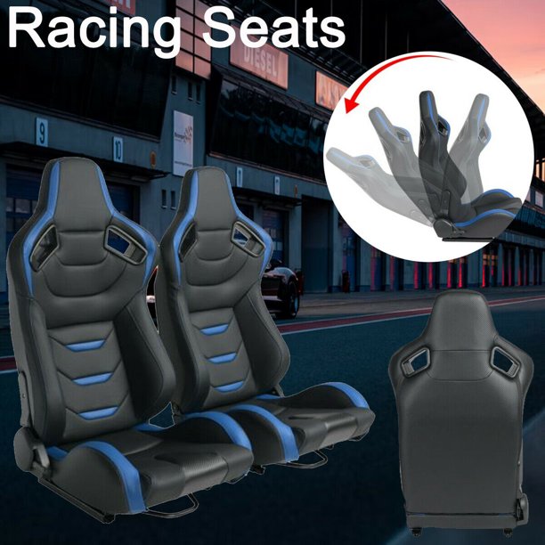 Racing Seats, 1 Pair Bucket Seats with Dual Lock Sliders for FrontBack