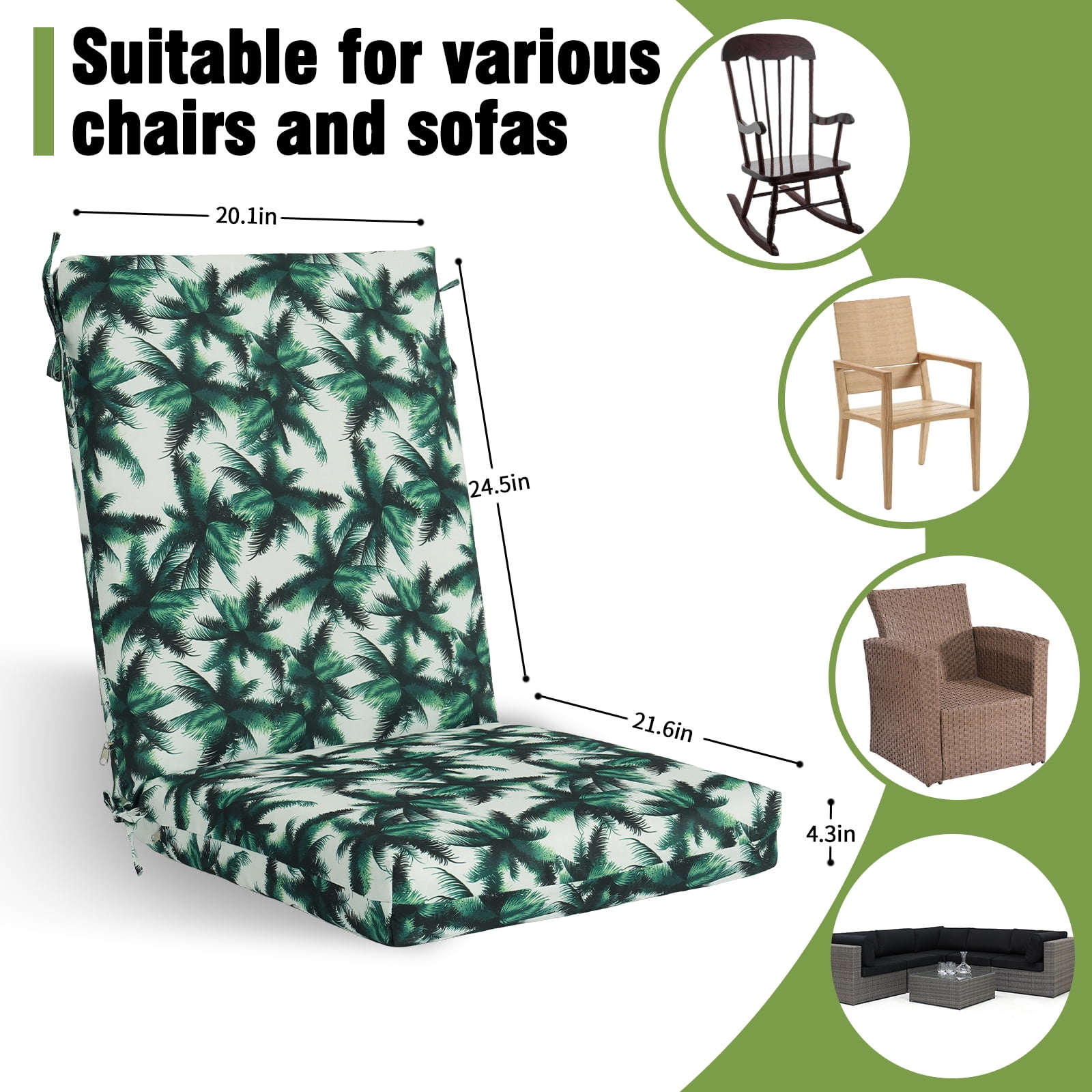FKS LIFE Outdoor Seat Cushion Set, 20" x 22" x 4" Patio Furniture Chair Cushions Replacement for Sofa Couch 2 Set