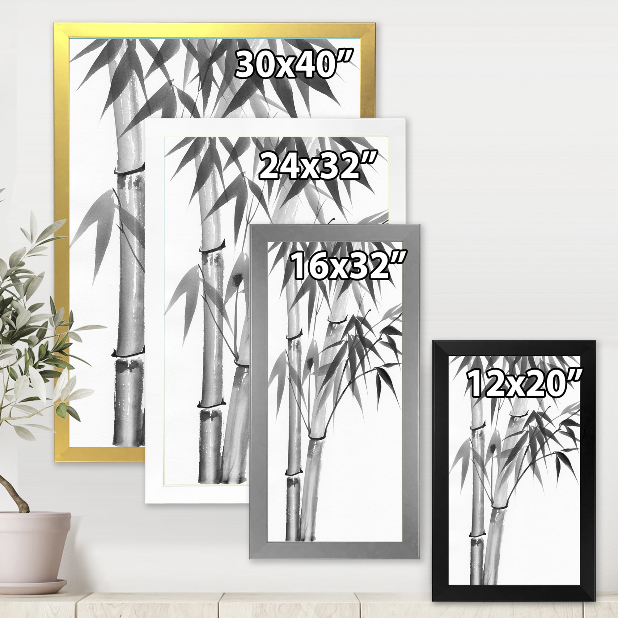 Designart 'Vintage Black and White Bamboo' Traditional Framed Art Print