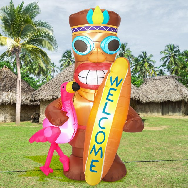 Decoración LED para fiestas con forma de tiki, hinchable, con forma de flamenco, de Sappy, de 150 cm