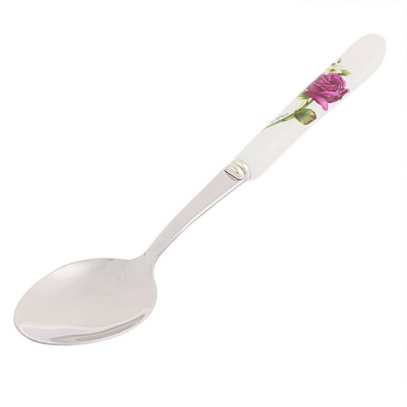 Uxcell Kitchenware Rose Pattern Stainless Steel Ceramic Handle Dinner Serving Spoon