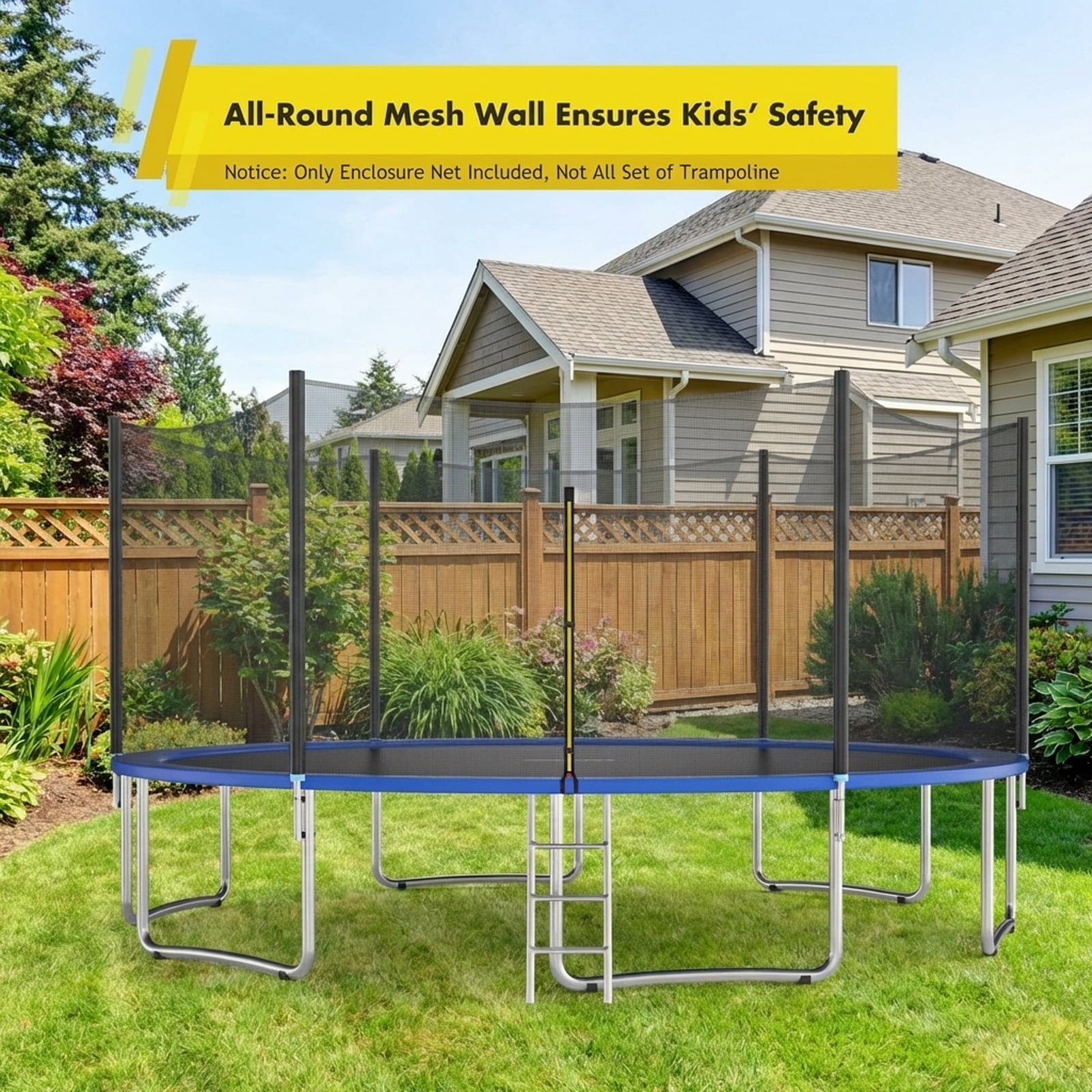 Redsmile Trampoline Safety Replacement Protection Enclosure Net-16 ft - Premium PE Safety Enclosure for Kids Outdoor Play