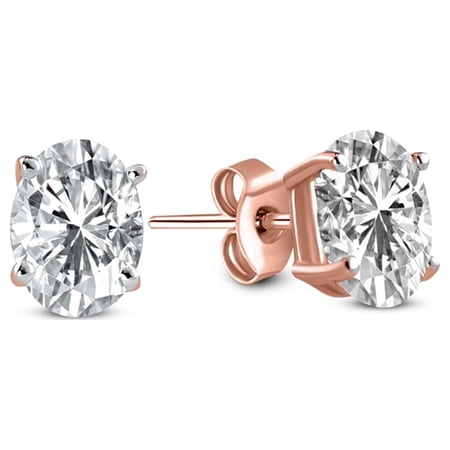 IGI Certified 1 1/2 Carat Lab Grown Solitaire Diamond Stud Earrings| 14K Rose Gold Oval Shape Push Back Prong Setting Earrings | F-G Color, VS1-VS2 Clarity