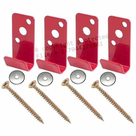 (Lot of 4) Fire Extinguisher Bracket, Wall Hook, Mount, Hanger, for 2 1/2 gal. Stainless Steel Water Pressure, Old Brass Extg. etc., with Screws and WASHERS