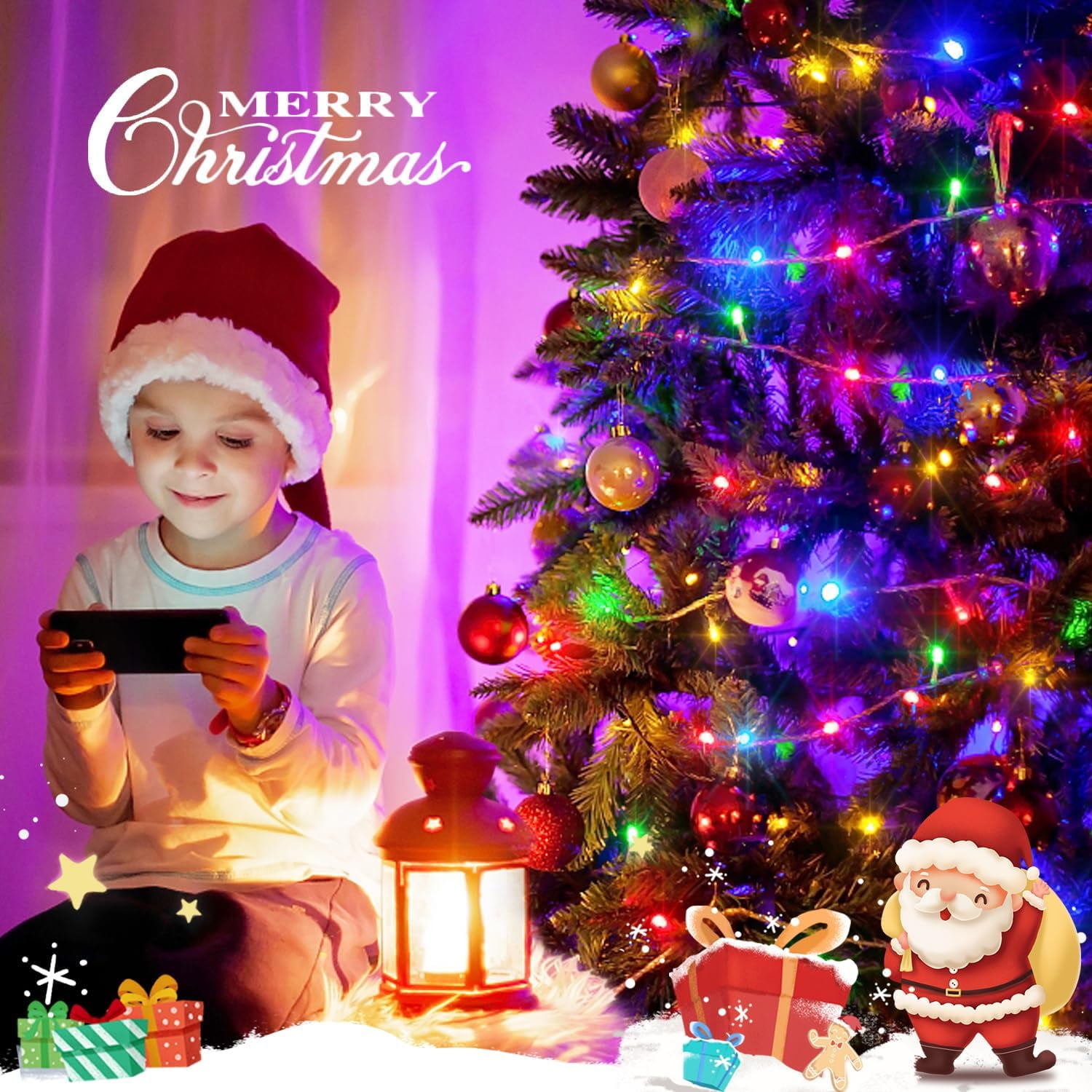 Multicolor Christmas Lights Battery Operated with 8 Modes Remote Waterproof, 33ft 100 LED Battery Christmas Lights Indoor Outdoor for Tree Home Party Room Garden Decor