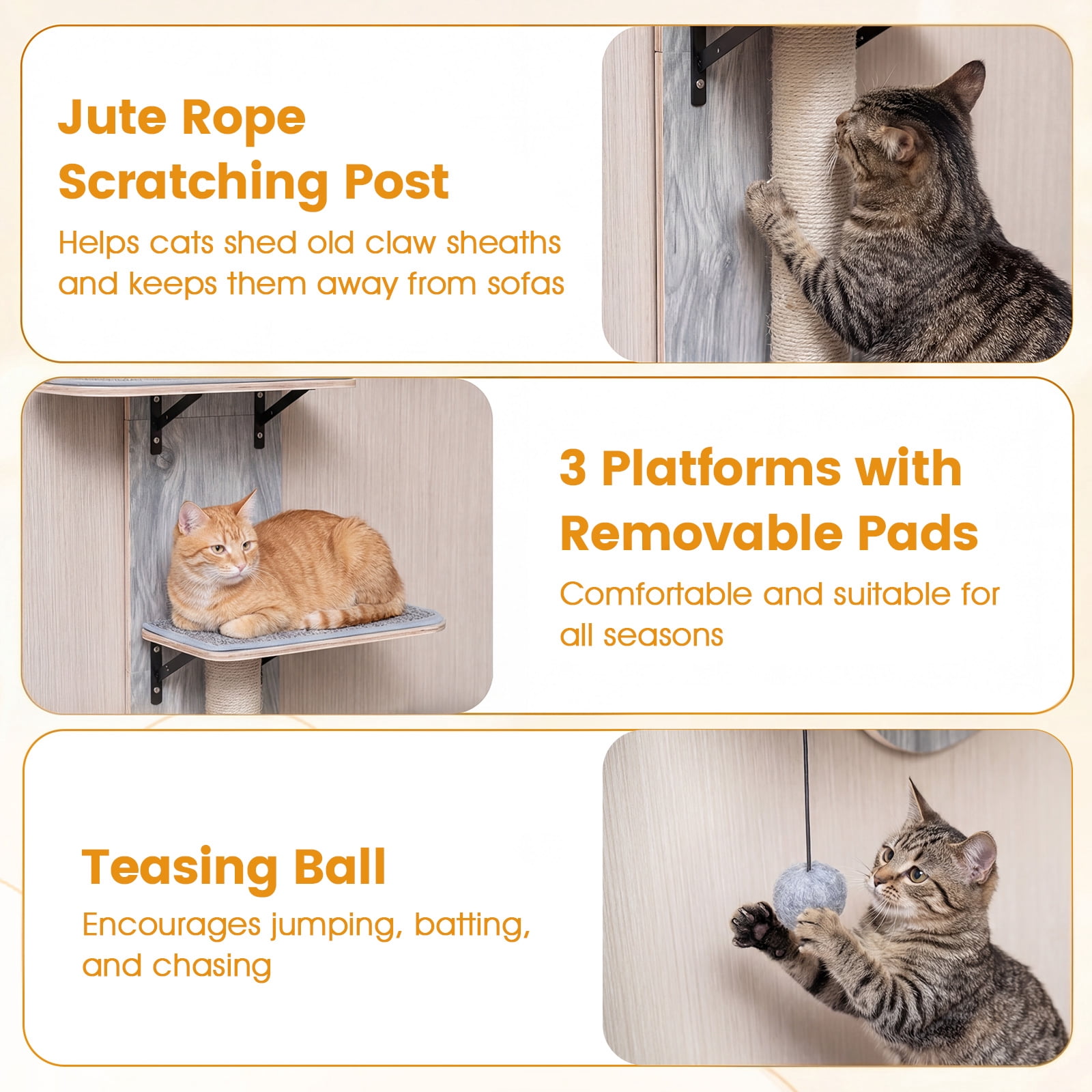 Gymax Door Hanging Cat Climber w/Plush Bed Scratching Post Carpeted Jumping Platforms Grey