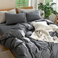 thumbnail image 5 of MooMee Duvet Cover Set Twin 100% Washed Cotton Linen Like Textured Breathable Soft Lightweight 2-Piece (Dark Grey, 68"x90"), 5 of 8