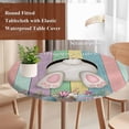 thumbnail image 4 of Easter Bunny Round Tablecloth, Fitted Table Cover with Elastic for 55"-60" Round Tables, Cute Rabbit Eggs Flowers Colorful Wood Plank Table Cloth Outdoor Indoor Dinning Party Waterproof Tablecloths, 4 of 7
