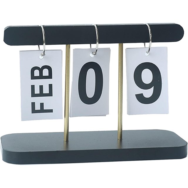 Perpetual Calendar, Flip Calendar, Perpetual Daily Flip Calendar for Desk Reusable, office desk accessories, desk decorations, Flip Wooden Perpetual Calendar for Home Library Office(Black)