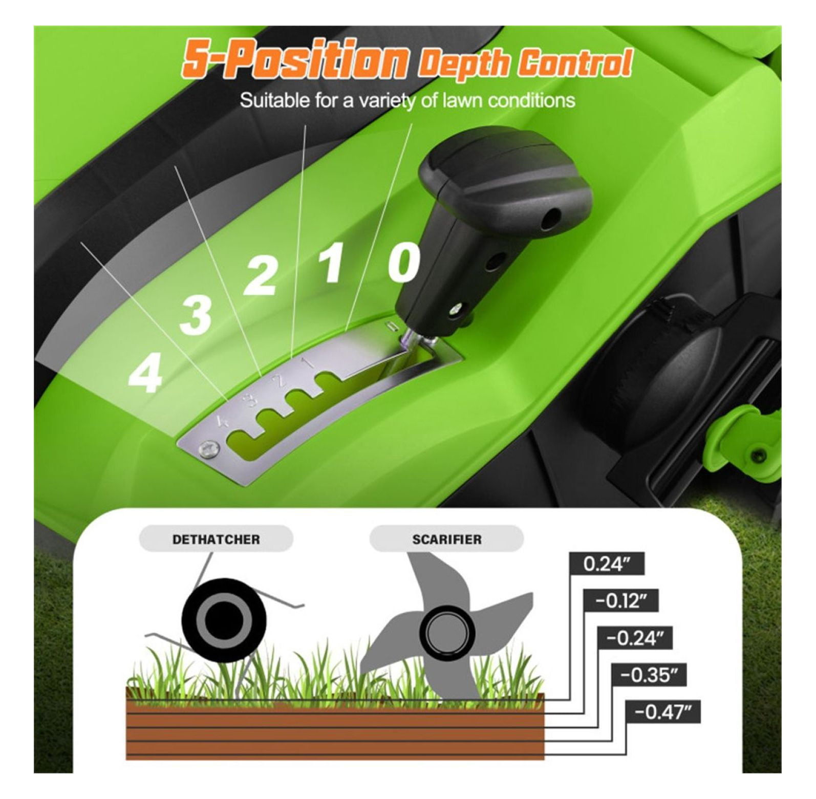Electric Lawn Dethatcher, 16-Inch Corded Scarifier, 2-in-1 Adjustable Dethatching Machine with Grass Bag for Lawn Care - Green