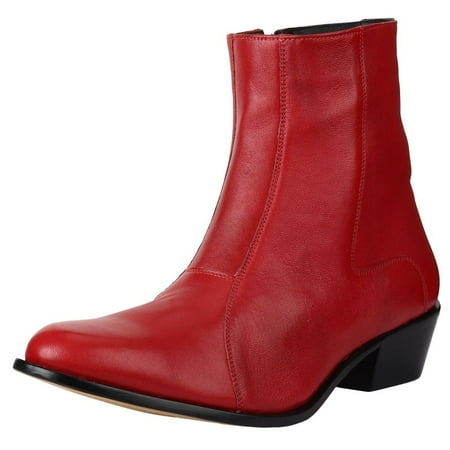 

LIBERTYZENO Mens Genuine Leather Ankle Boots Side Zipper Mens Dress Boots Red