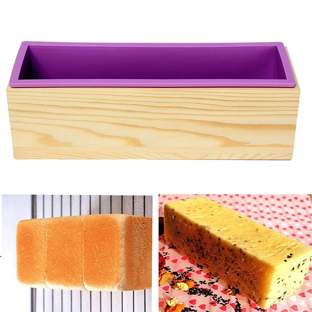 Milageto 900ml/1.2kg Silicone Soap Loaf Mould Wood Box DIY Soap Candle Making Supply Tool Purple