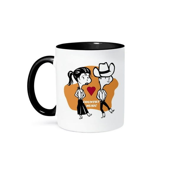 3dRose, Line Dancing Country Style, 11oz Two-Tone Black Mug