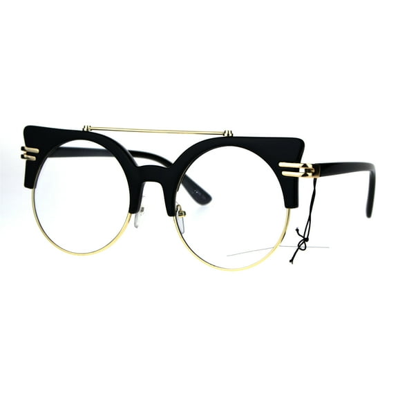 Womens Retro Half Rim Round Mid Century Vintage Style Eye Glasses Black