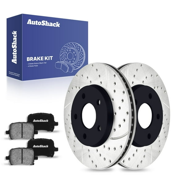 AutoShack 10.87" (276 mm) Front Vented Drilled & Slotted Brake Rotors E-Coated   Ceramic Brake Pads | Replacement for 2006-2011 Chevrolet HHR | 6-PC Brake Kit | ShadowGuard