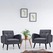 Jumpeak Upholstered Accent Chair Set of 2, Modern Mid Century Linen Fabric Living Room Chair with Arms, Max Load 265 Lbs, Comfy Tufted Single Sofa for Reading, Bedroom, Office, Club, Grey