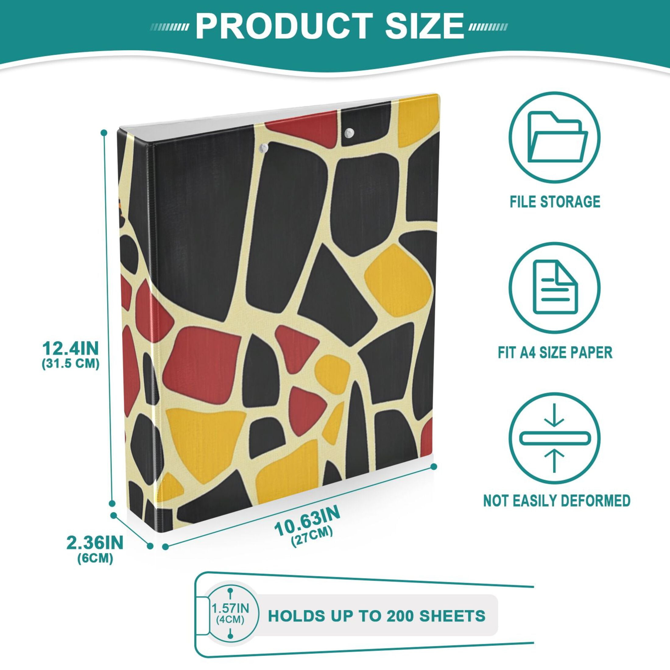 Giraffe Color Blocks 3 Ring Binders 1.5 inch Hardcover File Folders with Interior Pockets A4 Size Organizer for School Office Hospital
