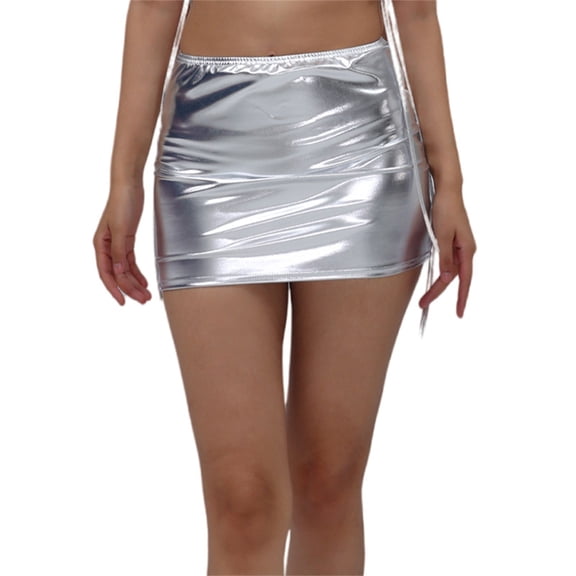 Women's Shimmering Metallic Skirt Bodycon and Pleated Women's Clubwear Skirt Suitable for Fashion Event