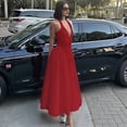 thumbnail image 6 of Women'S Summer Halter Dress Low Cut Sleeveless A Line Tulle Swing Corset Prom Formal Ball Gowns Red S, 6 of 9