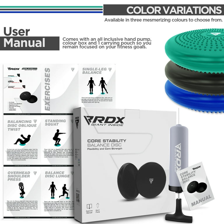 RDX Balance Cushion Extra Thick PVC Wobble Disc Air Stability Wiggle Seat  for ADHD Fitness Yoga Exercise Physio Rehab Workout Inflatable Posture  Trainer Rehabilitation Pain Relief, Hand Pump Included 