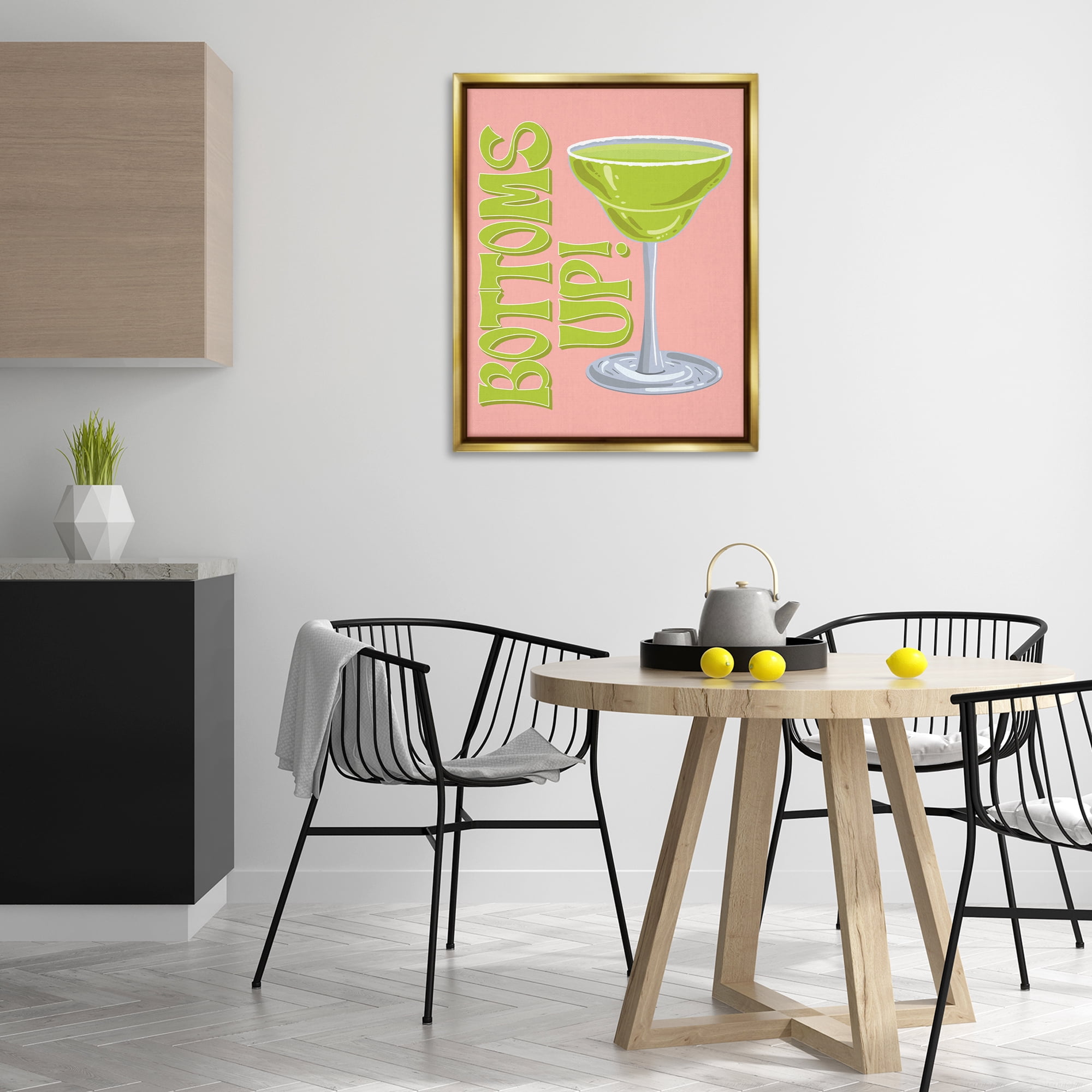 Stupell Industries Bottoms Up Cocktail Food & Beverage Painting Gold Floater Framed Canvas Art Print Wall Art, 25 x 31
