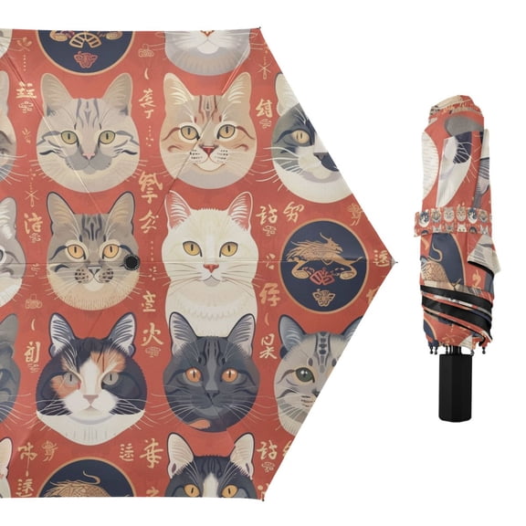 Cats Face Compact Sun Umbrella Windproof Travel Umbrellas for Rain Strong Portable UV Protection