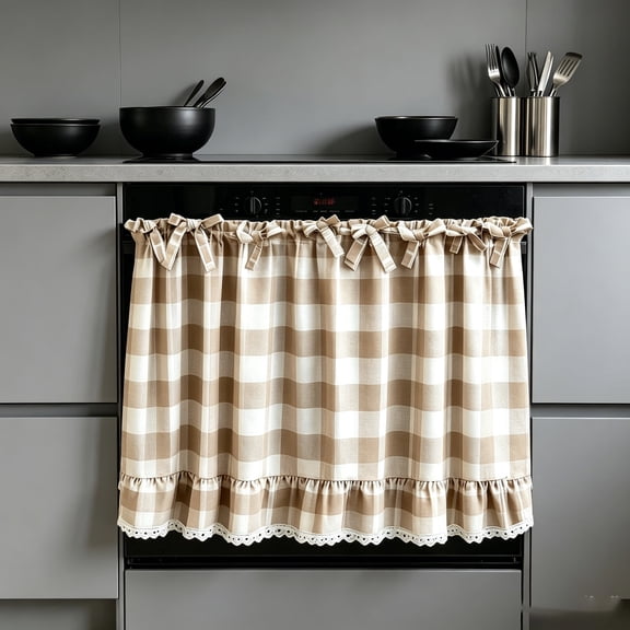 Gingham Oven Skirt, Oven Skirt Curtain, Rustic Oven Cover Curtain for Stove, Cabine