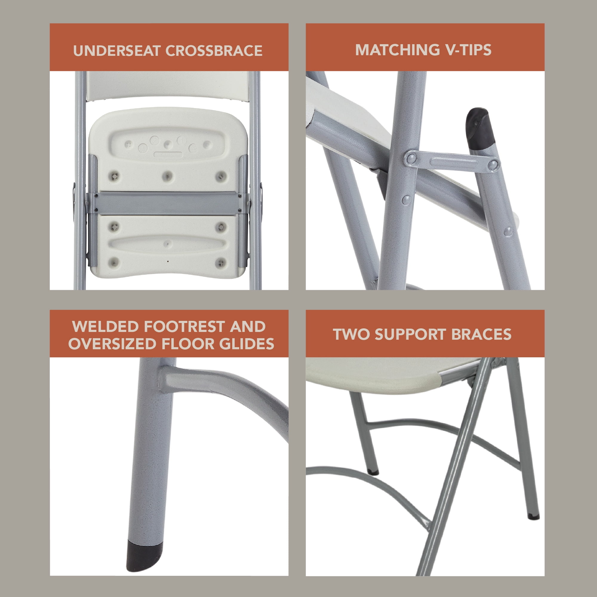 Hampden Furnishings Baldwin 5-Piece Folding Dining Set, 36" Square Table & 4 Gray Resin Chairs