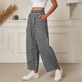thumbnail image 6 of VBVC Women's Gingham Elastic Waist Pants , Casual Plaid Straight Leg Pants For Women , Ladies' Loose Fit Lounge Trousers with Pockets,Black,S-2XL, 6 of 7
