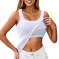 thumbnail image 2 of Nestiefly Built in Bra Tank Tops for Women U Neck Spaghetti Strap Shelf Bras Plus Size Camisole Summer Workout Yoga Slim Sleeveless Tunic White 2XL, 2 of 4