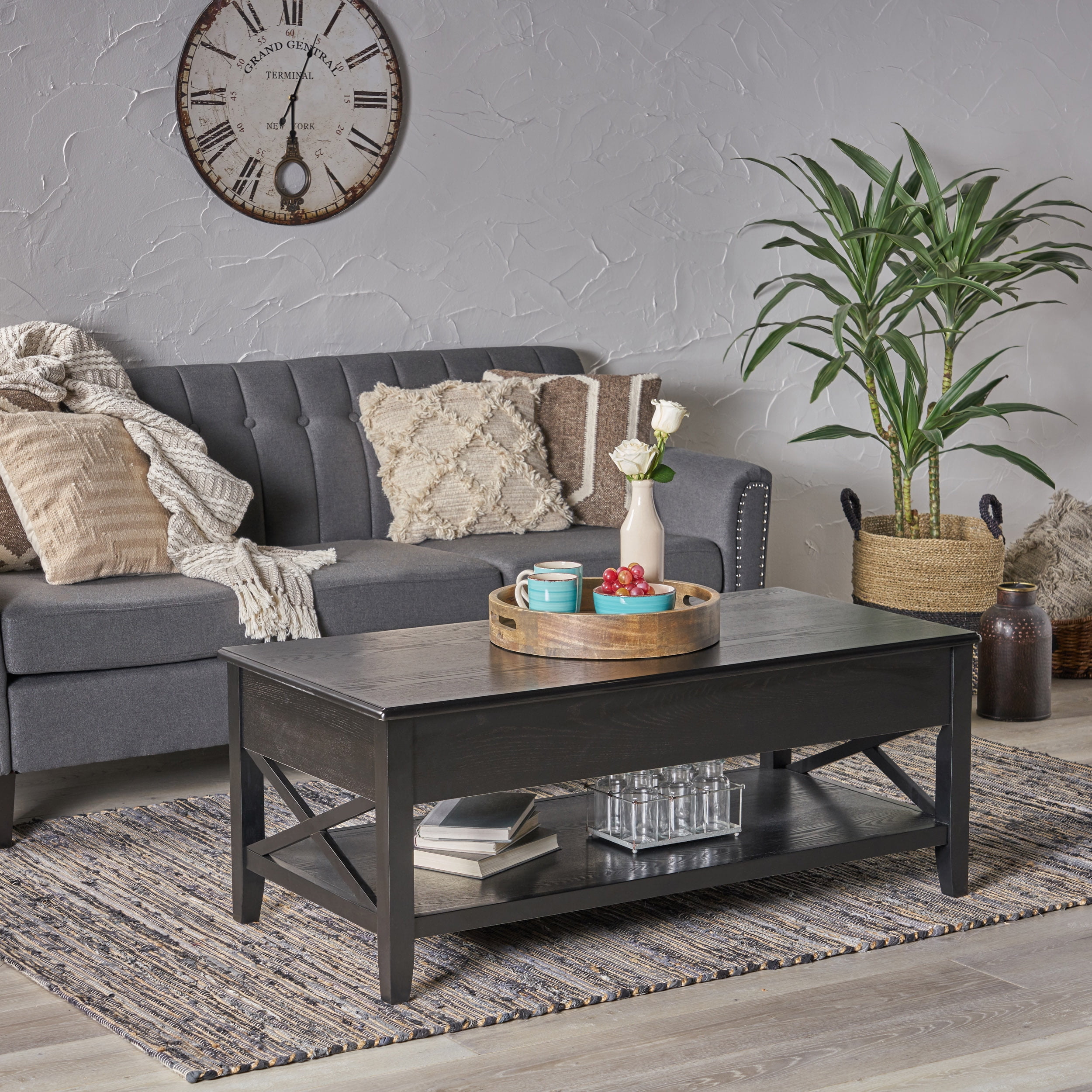 Laurel Luke Farmhouse Faux Wood Lift Top Coffee Table ...