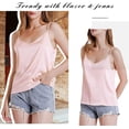 thumbnail image 2 of Pink+Red Basic Women's Satin Silk Tank Top Ladies V-Neck Silky Loose Sleeveless Blouse Tank Shirt, 2 of 13