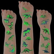 Zonon 90 Pieces Glow Dinosaur Temporary Tattoos Luminous Dinosaur Temporary Tattoos Sticker Glow Cartoon Jungle Tattoo Waterproof Dinosaur Temporary Tattoos for Boys and Girls Party Supplies Favors
